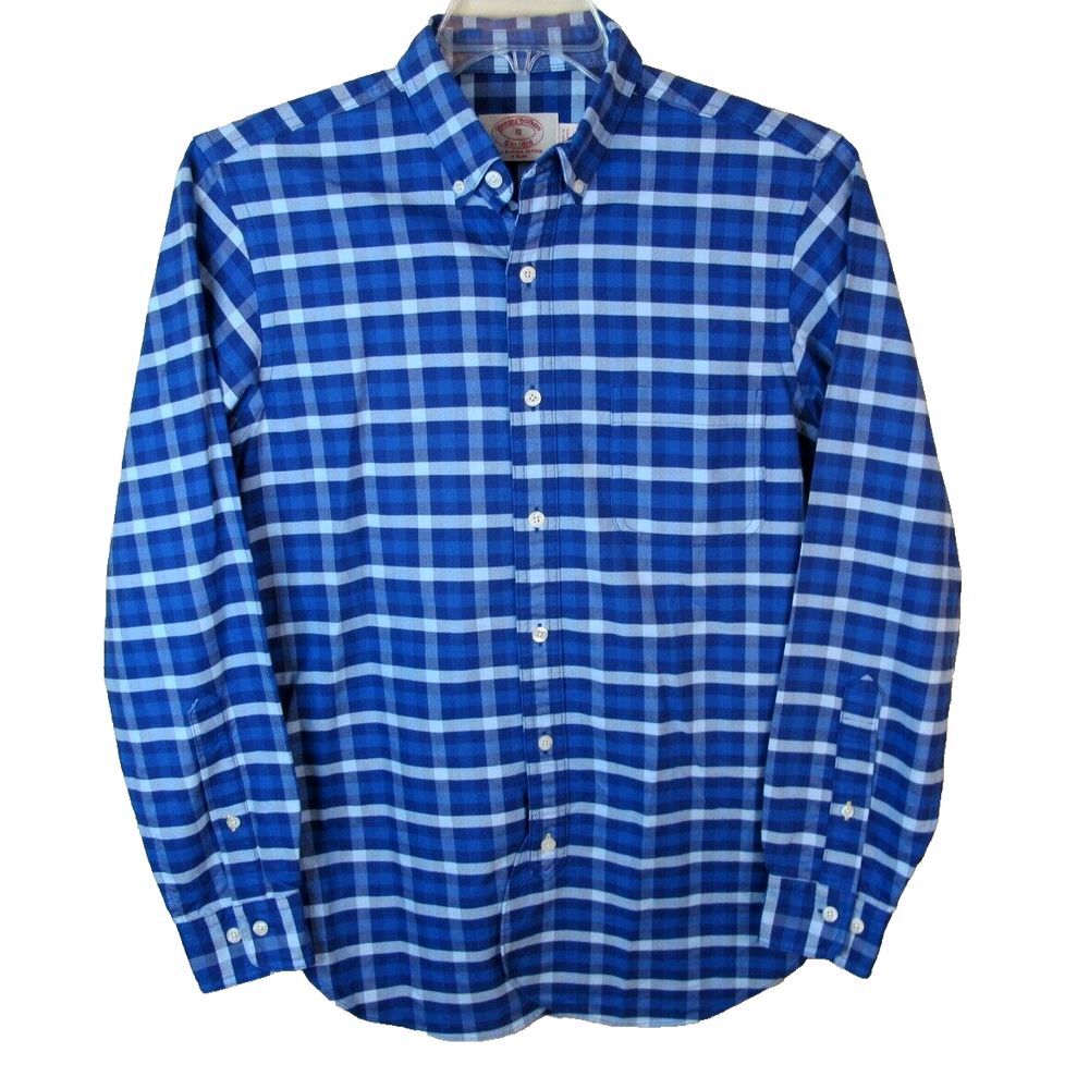 Brooks Brothers Long Sleeve Button Down Shirt Men's Small X-Slim Blue Plaid‎